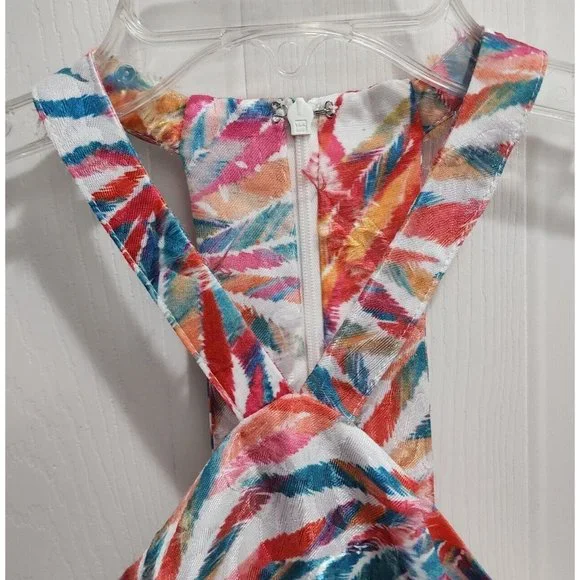 Hutch Anthropologie Women's Maui Halter Dress Colorful Palm Leaf Feather Size 10 - Picture 4 of 13